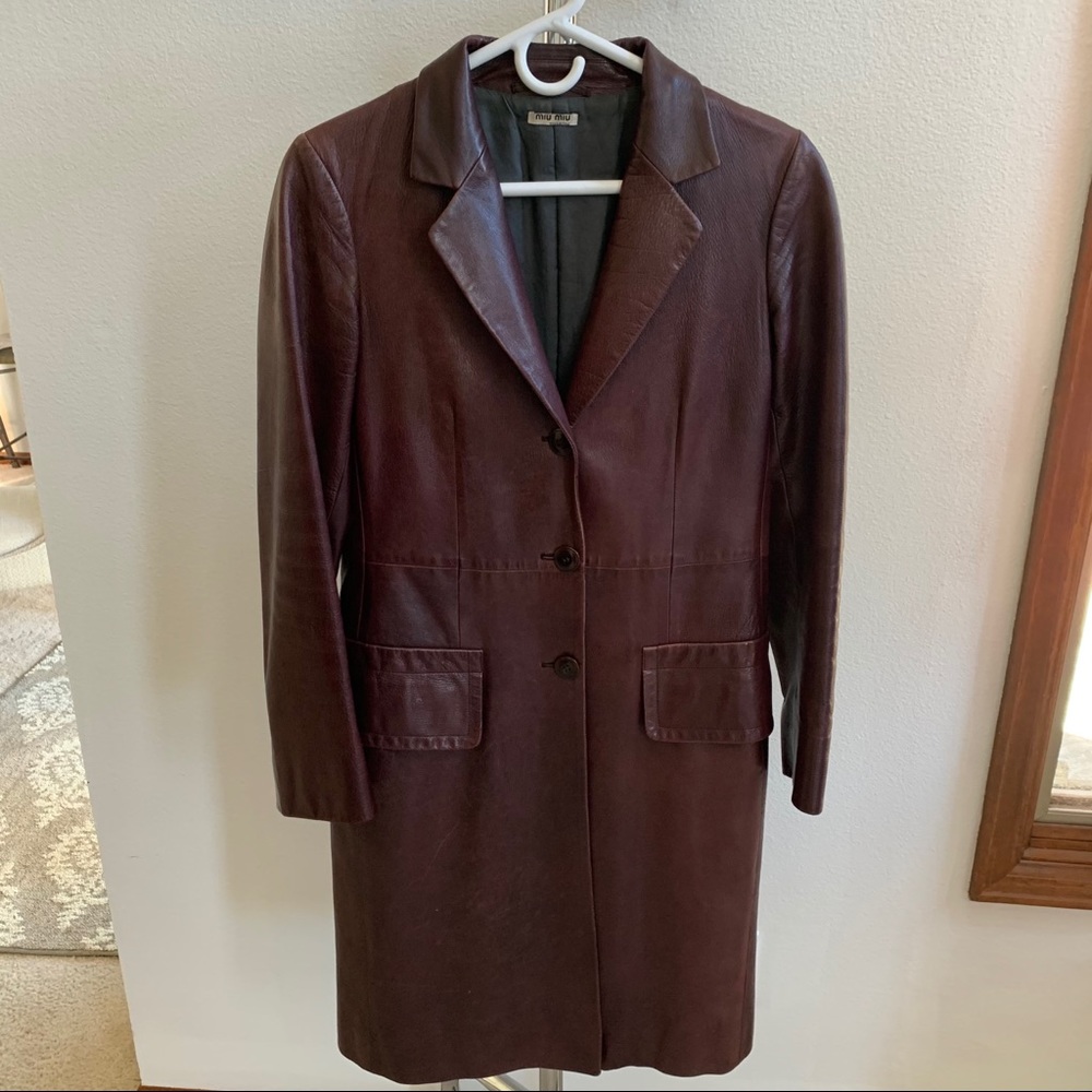 Leather Miu Miu long jacket